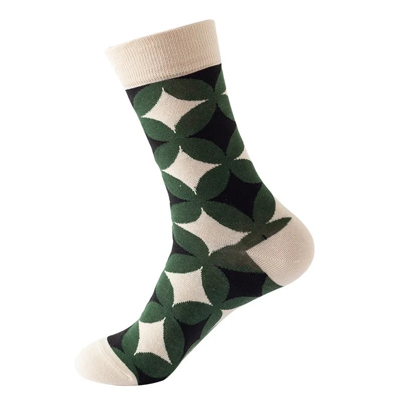 49 Patterns Fashion Business Men 100% Cotton Happy Lattice Socks Unisex Boys Combed Hip Hop Street Skateboard Funny High Sox Set