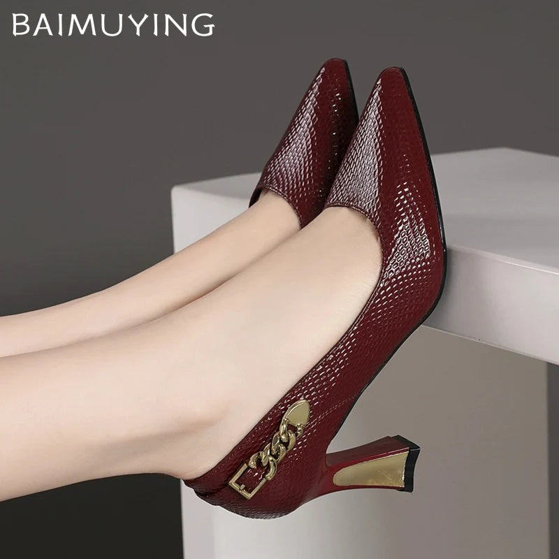Elegant Women High Heels Shoes Pointed Toe Shallow Leather Shoes Trend Spring Fashion Pumps Dress Party Chaussures Ladies