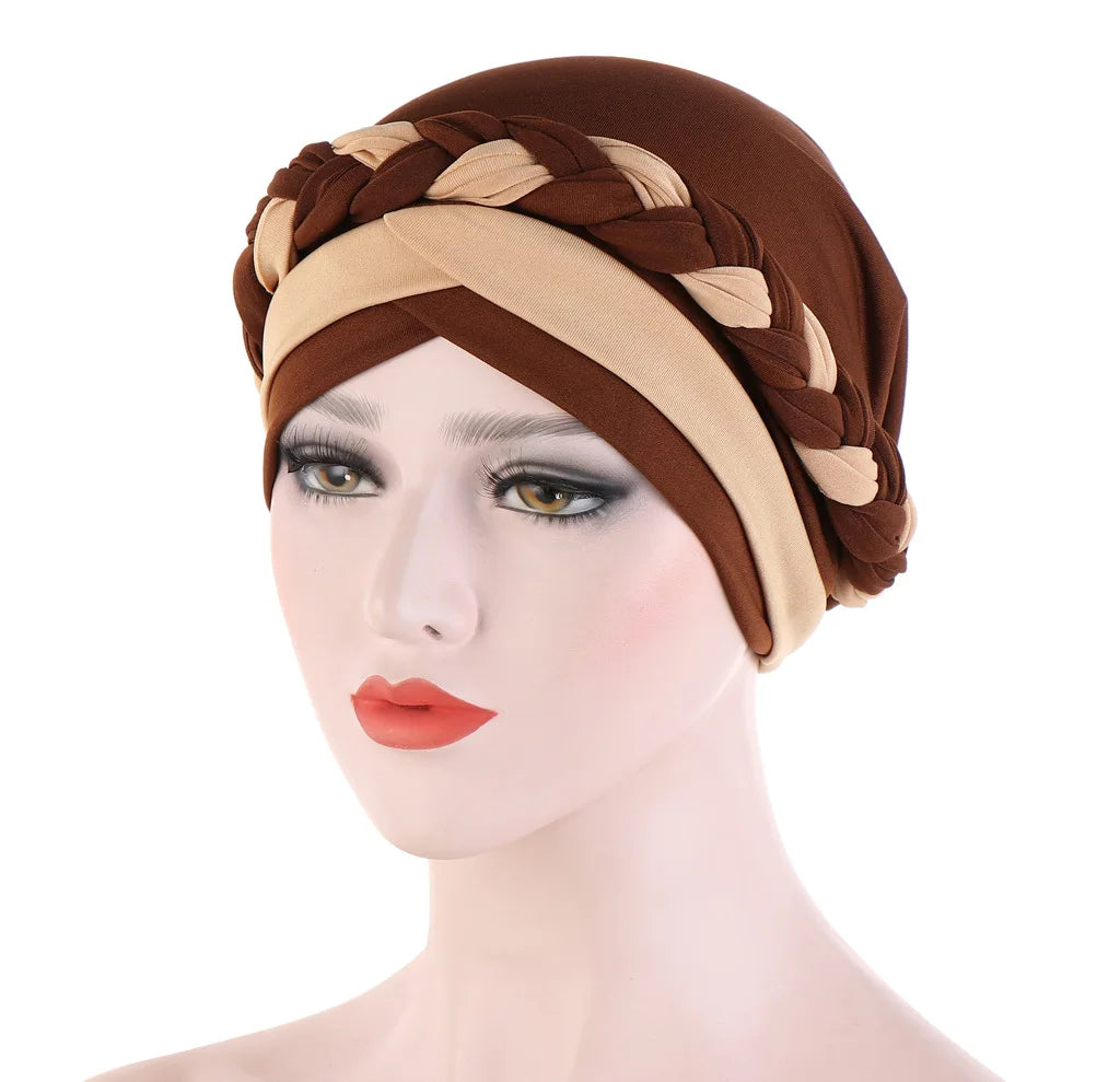 Gorro turbante hijab trenzado con bloques de color para mujer, pañuelo africano para la cabeza, gorro para quimioterapia de cáncer, gorros para la cabeza de mujer