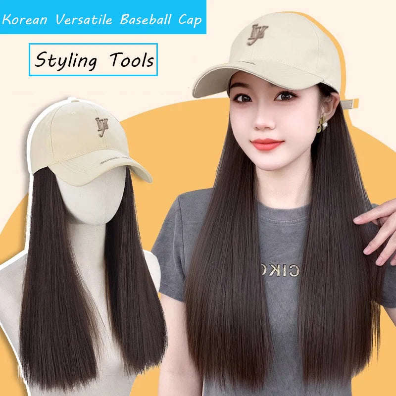 Synthetic Wig Hat Integrated Female New Highlight Fashion Hat Wig Fashion Baseball Cap Long Straight Hair Daily Wear