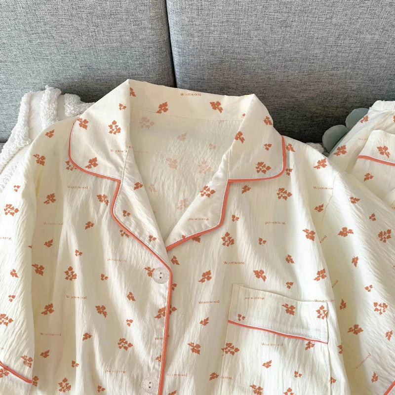 Women Pajamas Sets Short Sleeve Nightwear Top and Pants Sleepwear 3 Piece Pjs Loungewear Fashion Print Pyjamas Set Nightwear