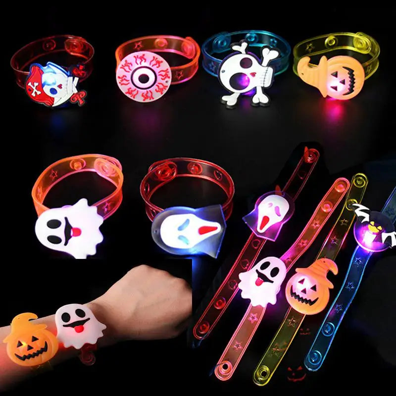 5/10/20PCS Glowing Pumpkin Ghost Bracelet Rings Kids Night Toys Halloween Party Favor Children Gifts Festival Carnival Giveaways
