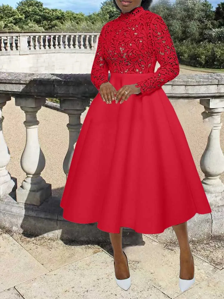 Vestidos elegantes de fiesta para mujer, moda de otoño, encaje, manga larga, vestido transparente, vestido de noche vintage para damas, venta al por mayor, Dropshipping