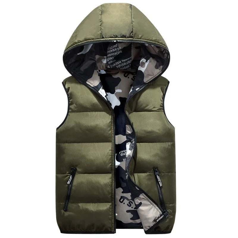 Men’s Winter Hooded Vest – Thick, Warm & Reversible Comfort