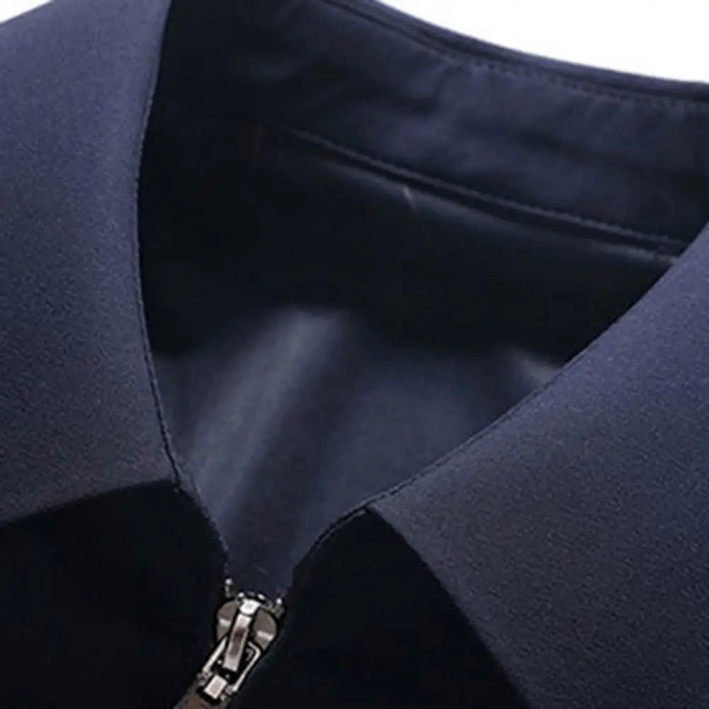 Men Jacket Elegant Mid-aged Men's Lapel Jacket with Zipper Closure Pockets for Formal Business Casual Wear in Spring Fall Solid