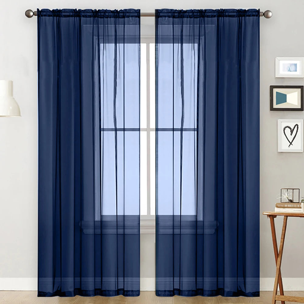 Sheer Curtains Living Room Rod Pocket Window Curtain Panels Bedroom Semi Sheer Voile Curtains White (55''Wx102''L,2 Panels)