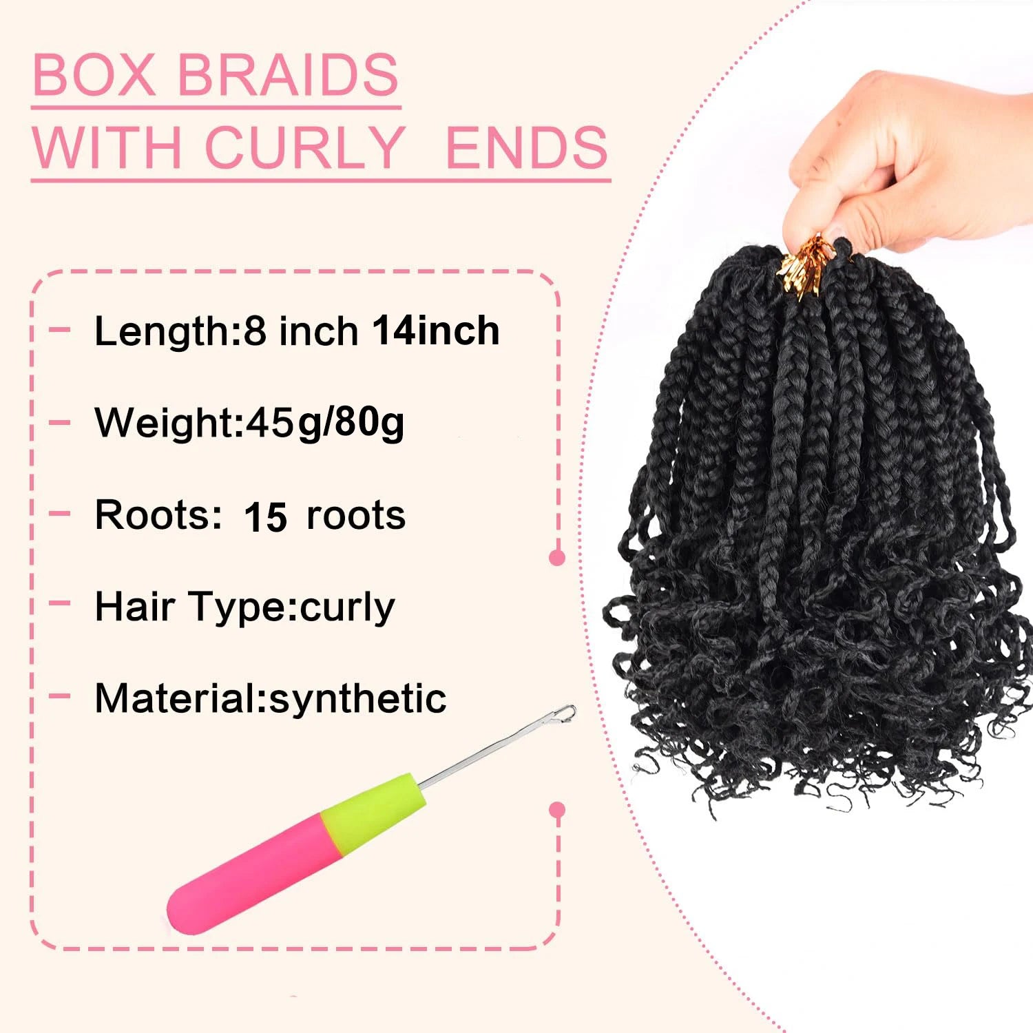 Trenzas de caja pre-armadas – Suaves, de aspecto natural con puntas rizadas