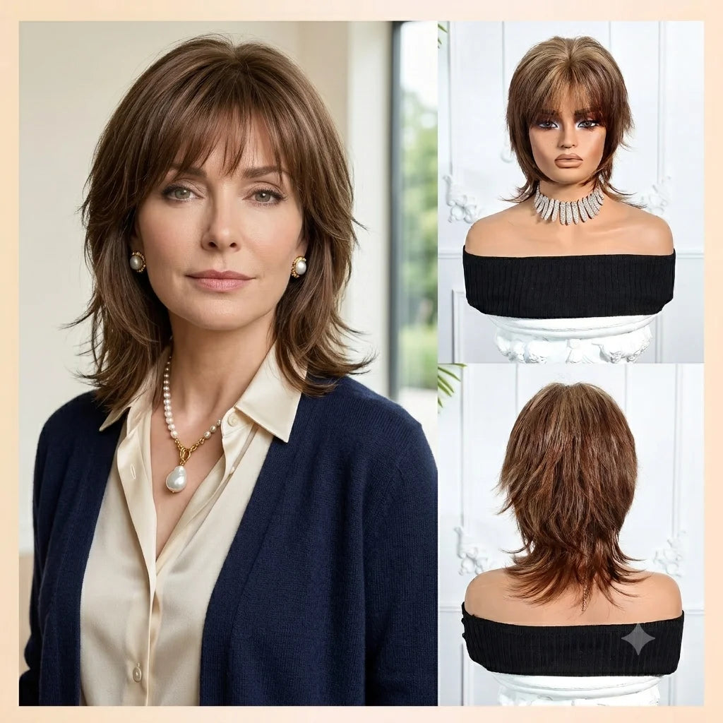 Salt & Pepper Gray Loose Curly Short Bob Wig Side Fringe Silky High Temperature Synthetic Hair Lightweight Comfortable Wig Cap Fashion Mature Ladies Wig