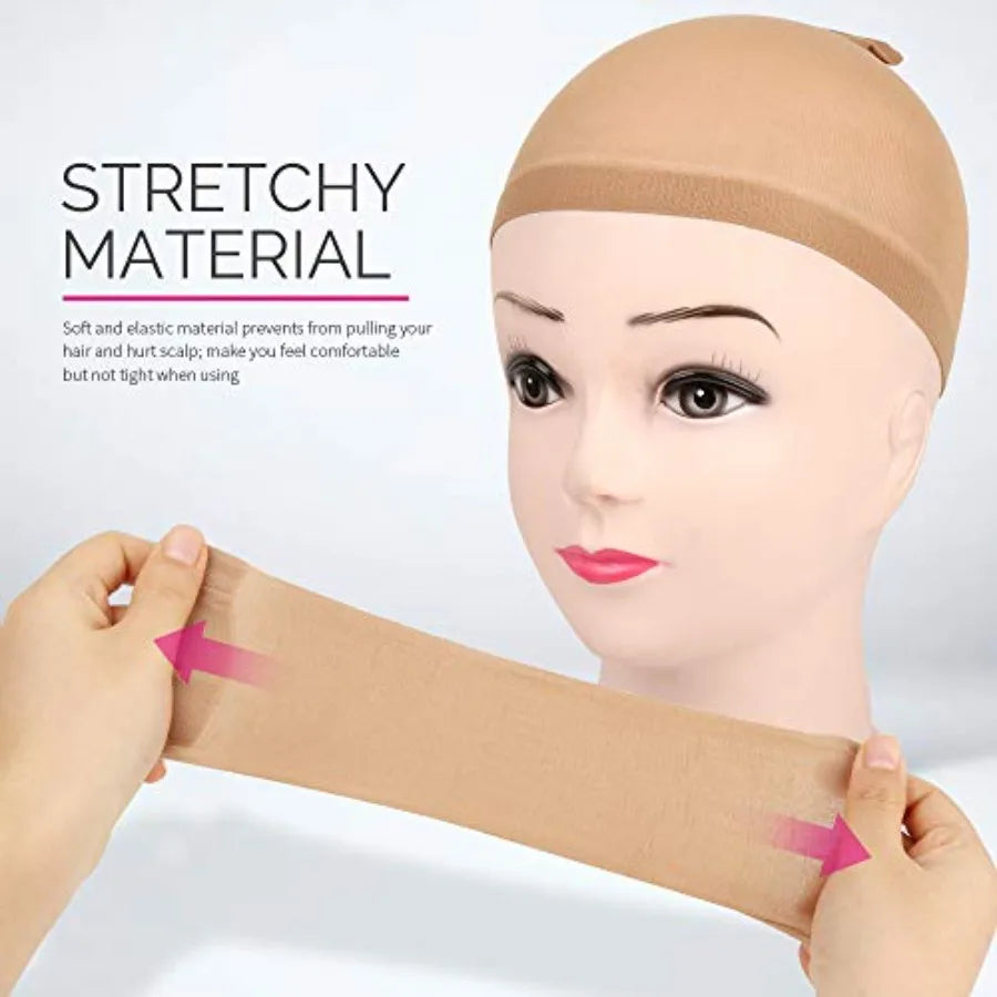 4 pieces Light Brown Stocking Wig Caps Stretchy Nylon Wig Caps for Women