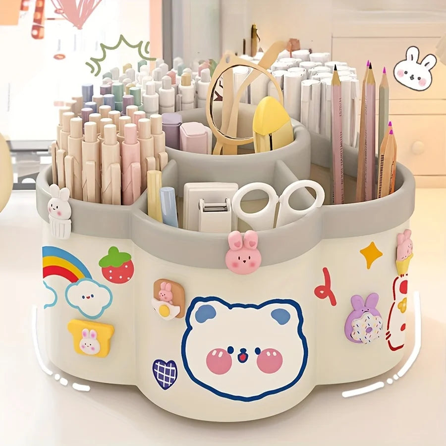 1 piece of 360 ° rotating pen holder - multifunctional office desk organizer, suitable for makeup pens and student stationery
