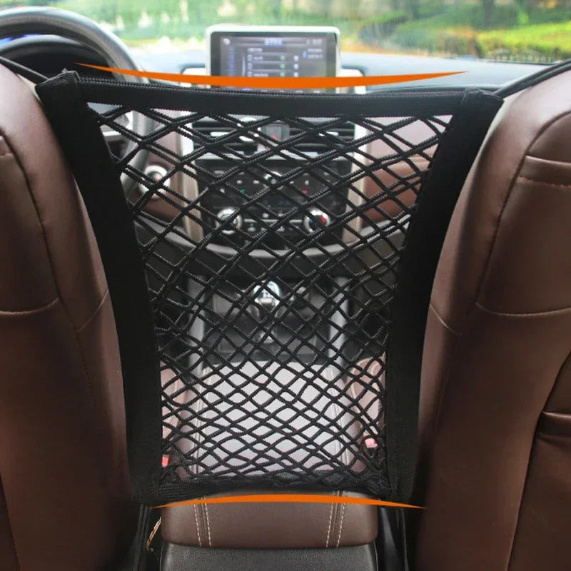 Bolsa de red para almacenamiento en el coche entre asientos, organizador de red de malla elástica, barrera para perros, accesorios de interior de coche