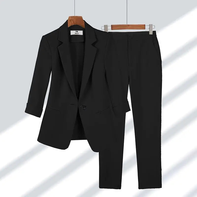 Trajes de pantalón y blazer para mujer, un botón, solapa, cárdigan, manga larga, bolsillos, oficina, estilo casual, pantalones lápiz sólidos