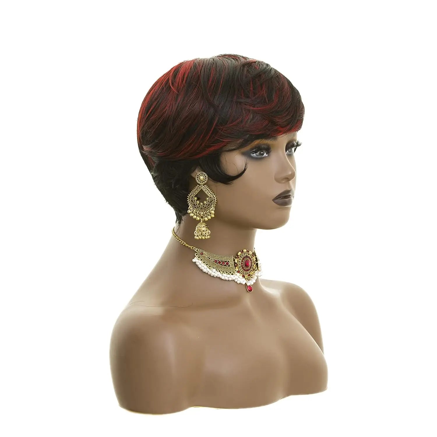 Short Wigs for Black Women Natural Straight Short Red Pixie Cut Wigs for Black Women Synthetic Short Pixie Wigs Ombre Black Mixe