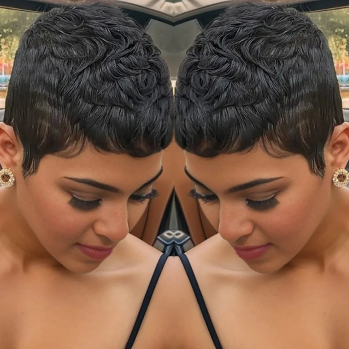 Short Pixie Cut Wig Brazilian Human Hair Straight Full Machine Made wig Easy To Wear