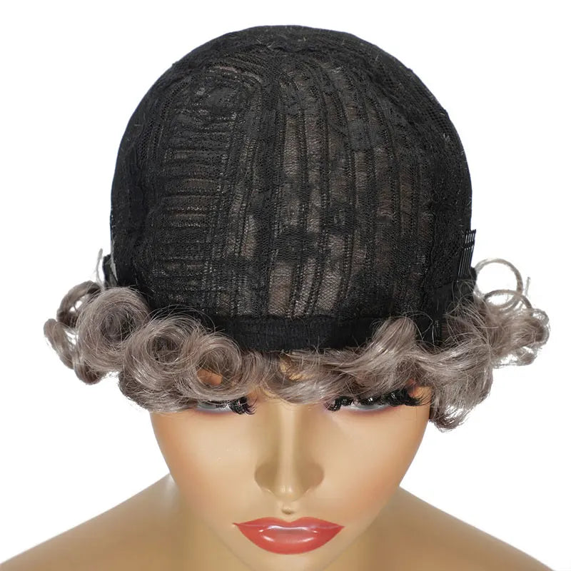 Pixie Cut Wigs 100% Human Hair Wigs Short Curly Pixie Cut Wigs For Black Women Full Machine Made Wig Pixie Curly Gray Color