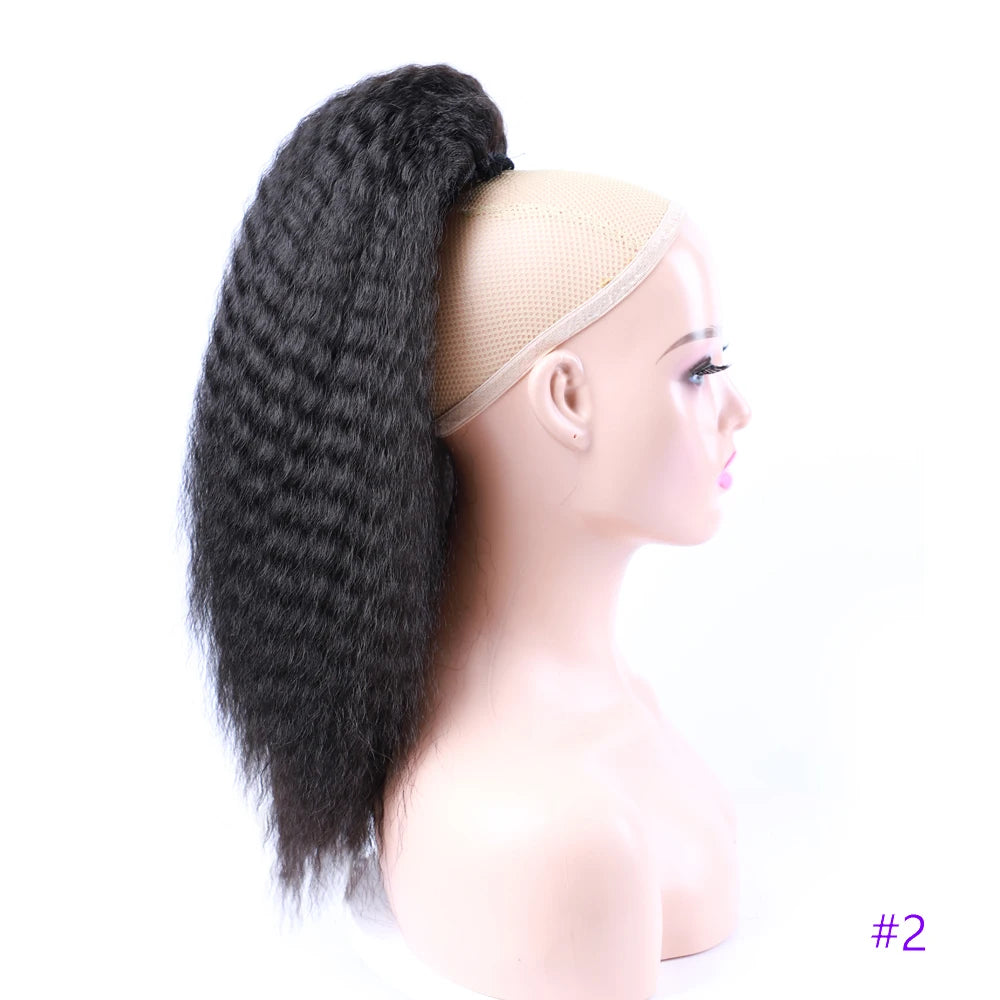 Extensions queue de cheval synthétiques blond doré Afro Puff Cheveux bouclés Produits capillaires Cheveux synthétiques Afro Crépus Queue de cheval Cheveux noirs Queue de cheval