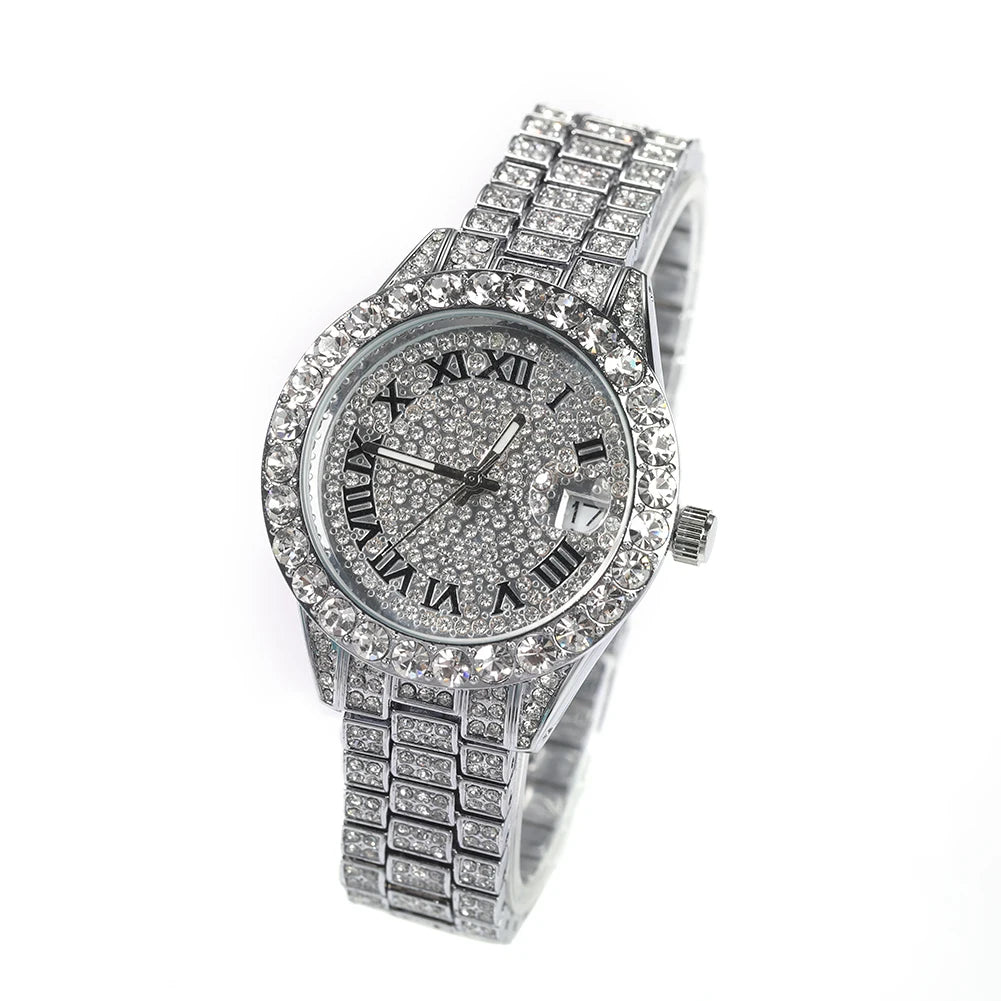 Uwin Women's Watch Baby Pink Iced Out Quartz Clock Small Dial Luxury Rhinestone Waterproof Wrist Watch Small Size For Women
