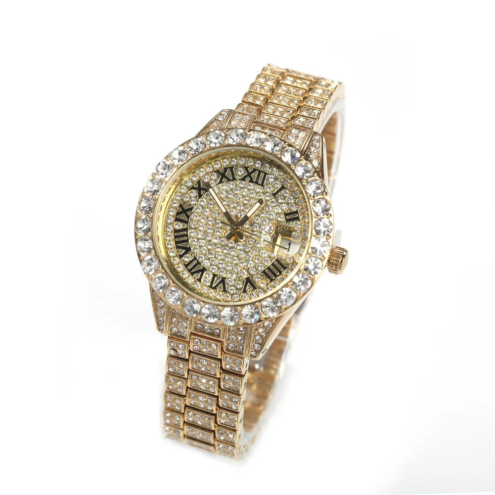 Uwin Women's Watch Baby Pink Iced Out Quartz Clock Small Dial Luxury Rhinestone Waterproof Wrist Watch Small Size For Women