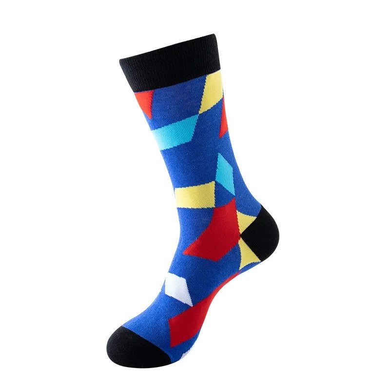 49 Patterns Fashion Business Men 100% Cotton Happy Lattice Socks Unisex Boys Combed Hip Hop Street Skateboard Funny High Sox Set