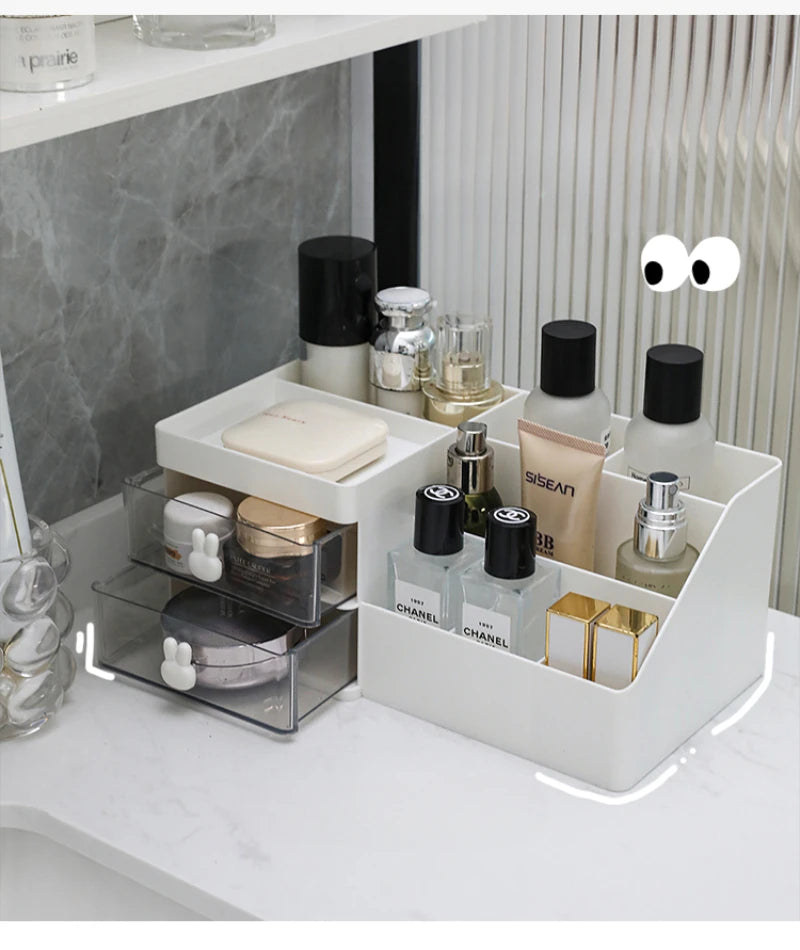 Desktop Transparent Cosmetics Storage Box Desktop Organizer with Drawers Pen Holder Stationary Storage Rack for Office Desks