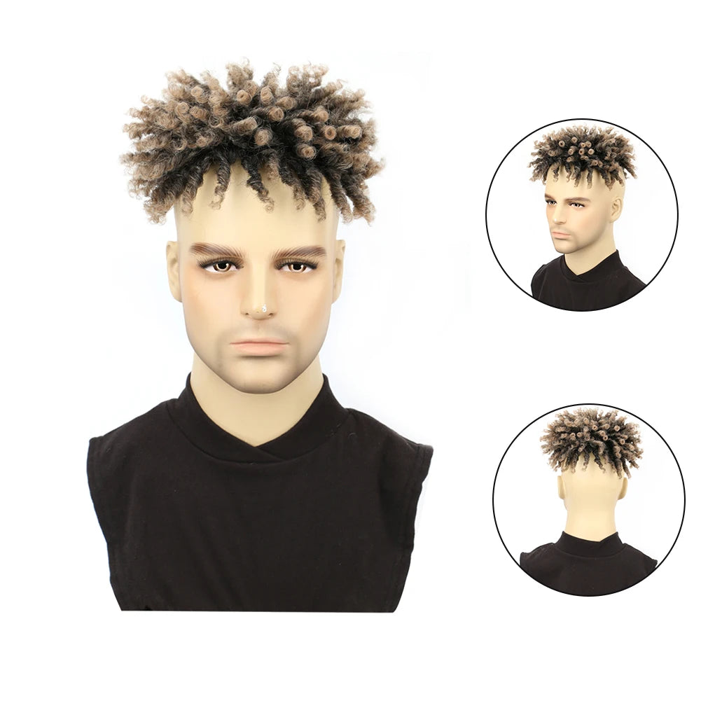 Saisity Synthetic Short Dreadlocks Hair Medium Wigs Topper Natural for African Men in Daily Life