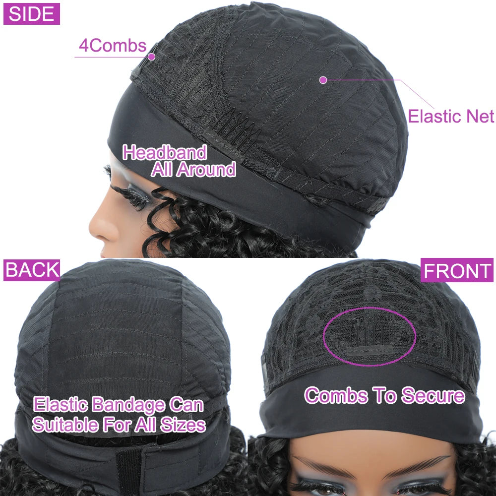Short Deep Water Curly Headband Wigs Glueless Afro Kinky Deep Curly Wigs for Black Women 1B Black perruque femme Synthetic Wigs