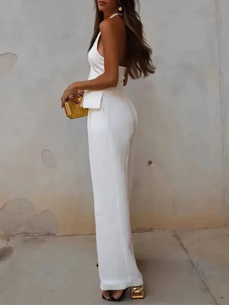 MUJER Women Pants Sets Off Shoulder Sleeveless Vest Top Woman Wide Leg Pants Women 2 Piece Set Outfit Elegant Women's Pants Suit