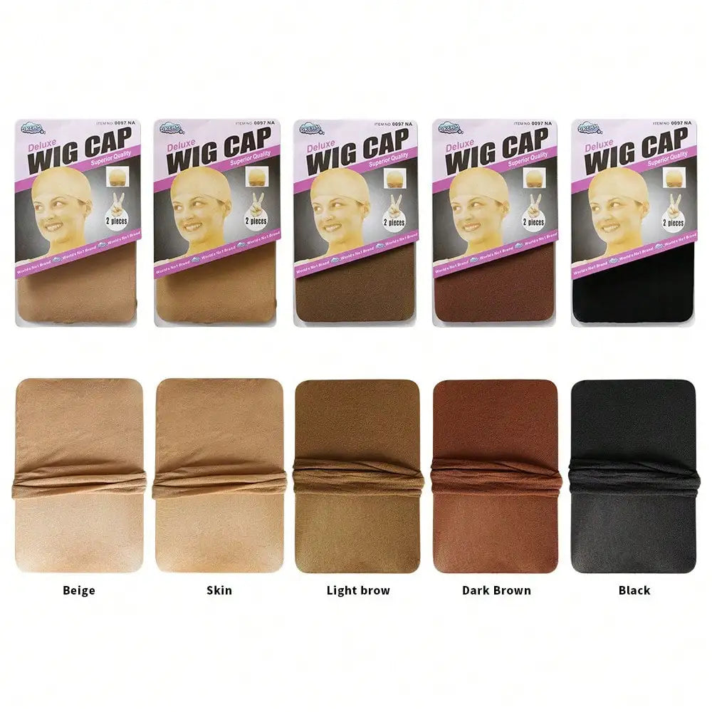 2Pcs/Pack Factory Wholesale Women's Elastic Nylon Wig Cap Comfortable Elastic Fit Smooth Safe Design Deluxe Stretch Mesh Wig Caps Hairnets For Making Wigs Dark Brown