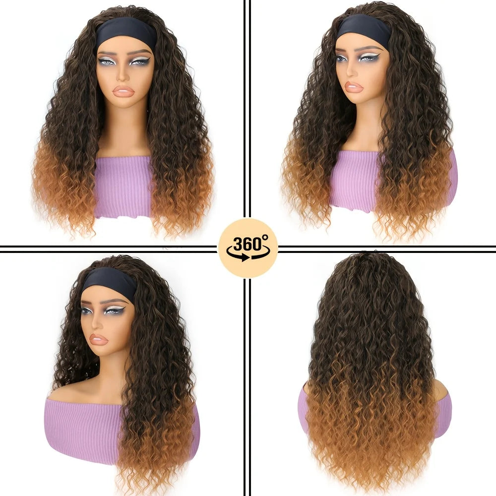 Perruque bandeau synthétique Deep Wave, naturelle, douce, bouclée, ondulée, sans colle, respirante, réglable pour femme