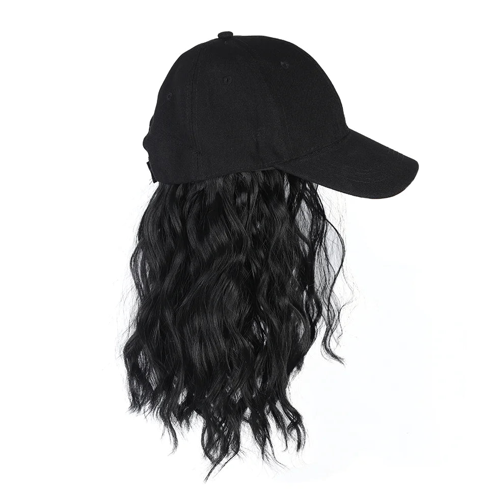 LUPU Synthetic Hat Wig for Women Wig Cap with Curly Hair Extensions Hat with Hair Wave Adjustable Baseball Hat Wigs