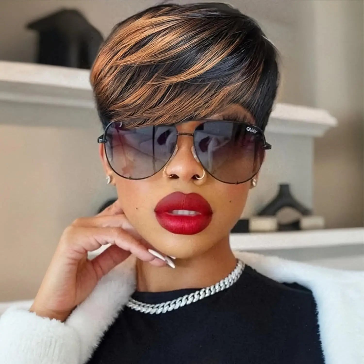 Short Pixie Cut Wig for Women Pixie synthetic Wig for  Glueless Full Machine Made Wigs Easy to Wear Throw On and Go Wigs