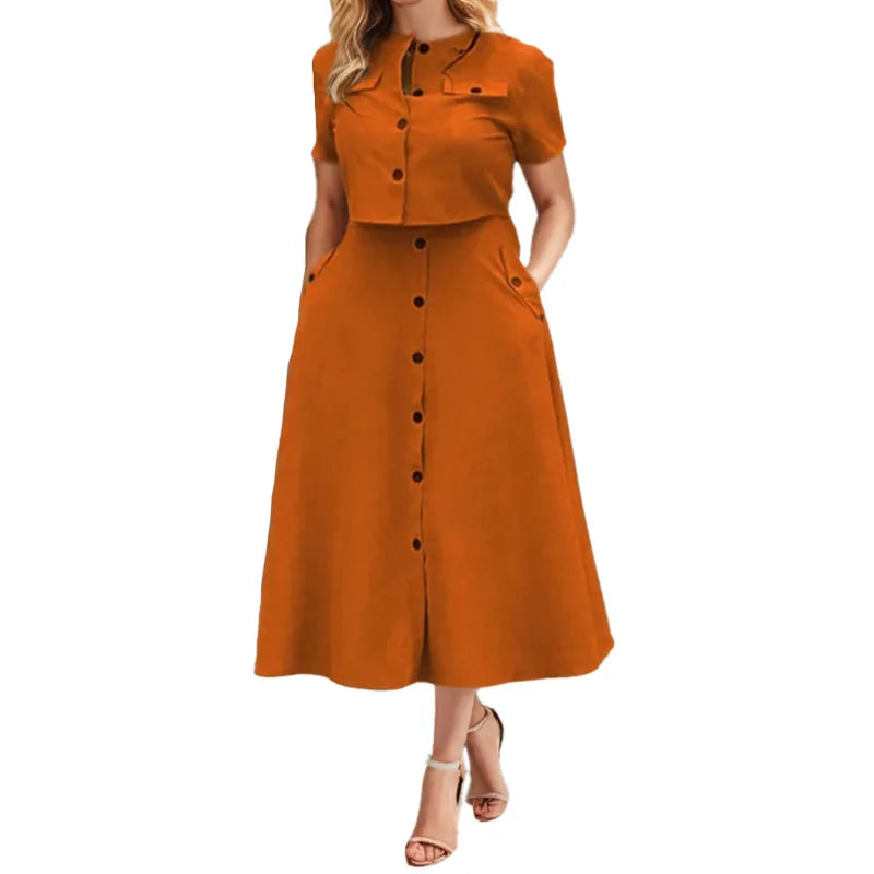 Spring Summer New Women's Clothing Elegant Solid Color Casual Short Top Single Breasted Skirt Fashion Set