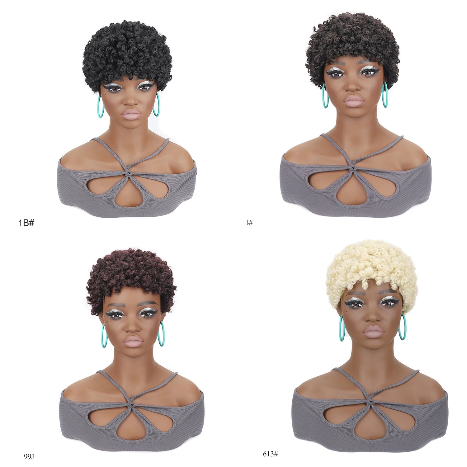 Short Mini Afro Kinky Curly Wigs Synthetic Tiny Spring Curl Pixie Wig with Bangs for Black Women Daily Cosplay