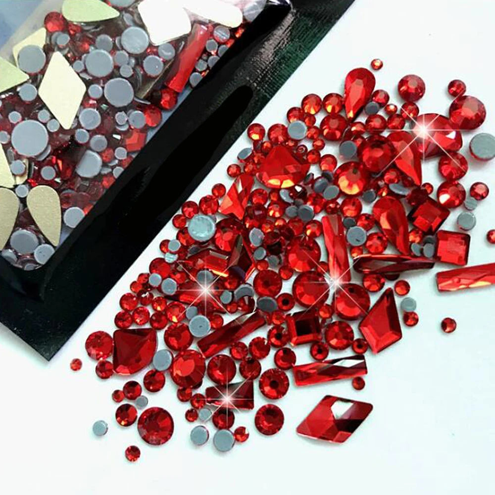 180 Uds. diamantes de imitación de cristal AB de espalda plana, gemas de diamantes de formas múltiples, piedras de cristal azul púrpura para decoración de uñas DIY