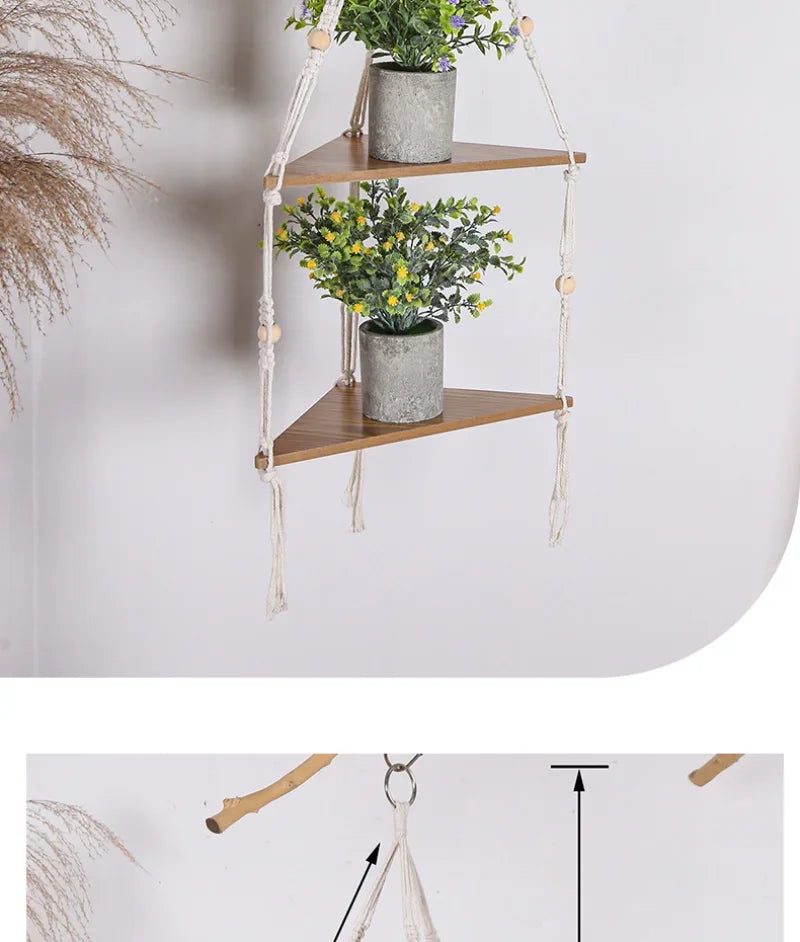 Floating Shelves Wood Stand Boho Home Decor Corner Shelf Wall Hanging Decor Triangle Shelf Display Stand Home Decoration Crafts