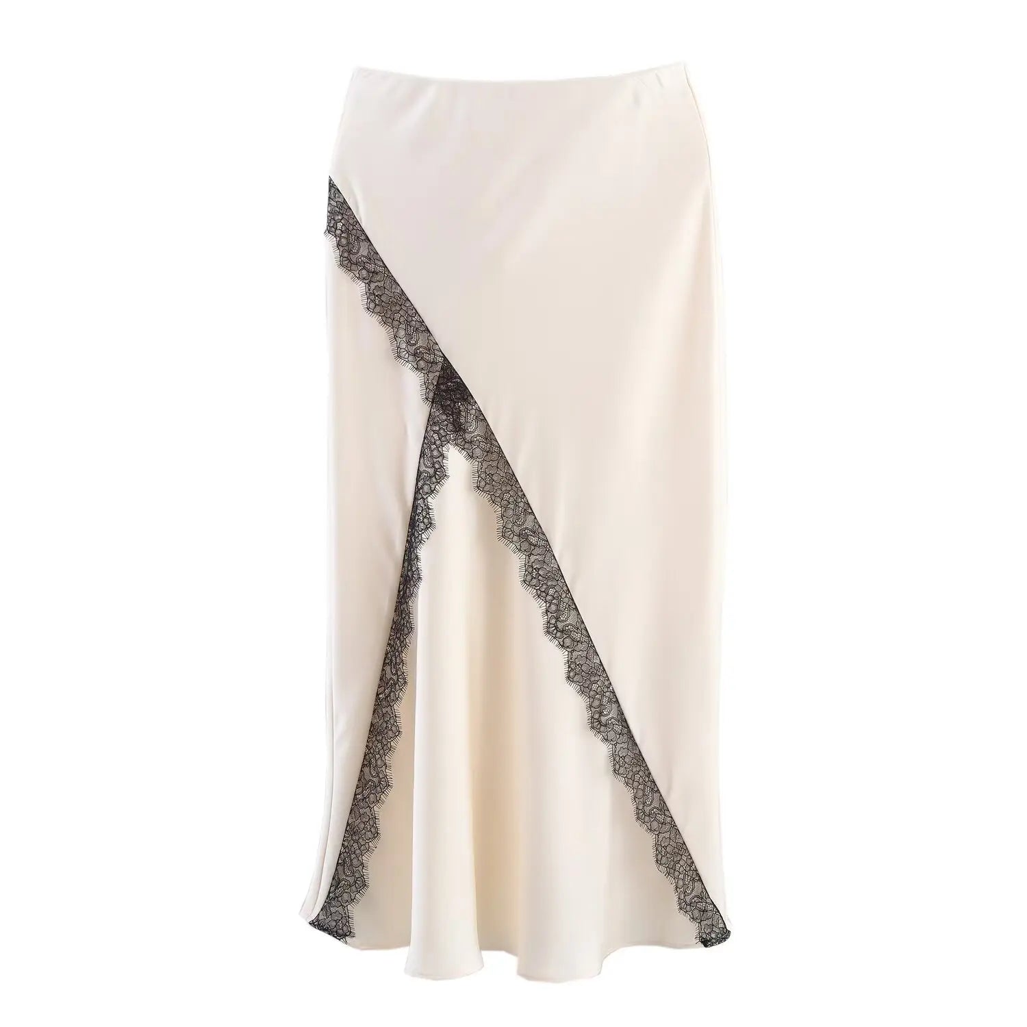 Women's Long Skirt Set Lace Trimmed Satin Neckline Top and Lace Trimmed Satin Mistletoe Skirt