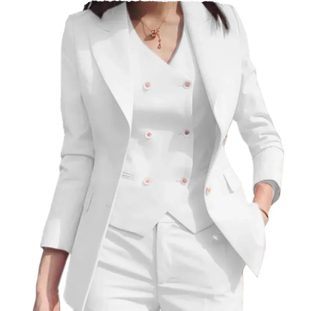 Women Suit 3 Pieces Black Single Button Solid Slim For Wedding Business Work Office Daily Commute Casual Set Blazer Vest Pants