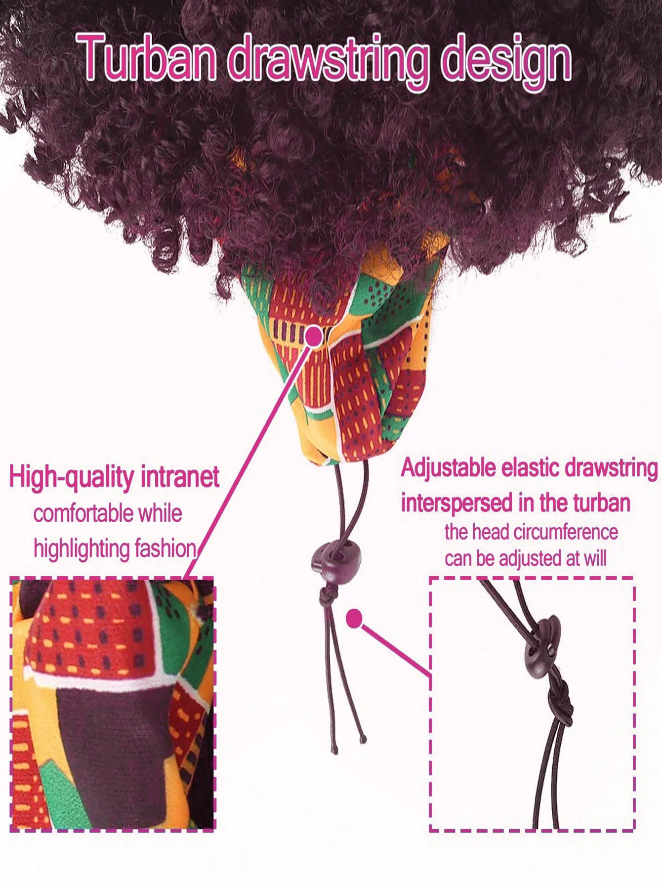 Short Afro Kinky Curly Headband Wig Glueless Ombre Turban Head Wrap Human Hair Wigs For African American Women Daily Cosplay ﻿