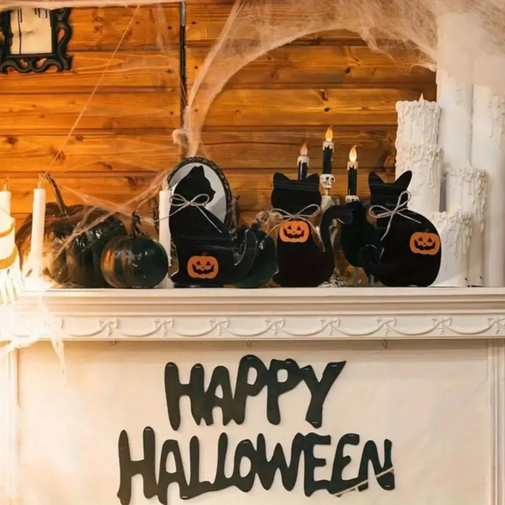 3pcs Table Centerpiece Decoration Wooden Halloween Black Cat Ornament Cute Decorative Cat Sculpture Vivid Animal Statue Tabletop