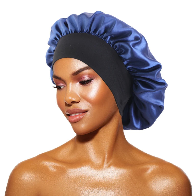 Gorros de satén lisos para mujer, con ala ancha, para dormir, bañarse, gorro unisex, con banda elástica, para el cuidado del cabello