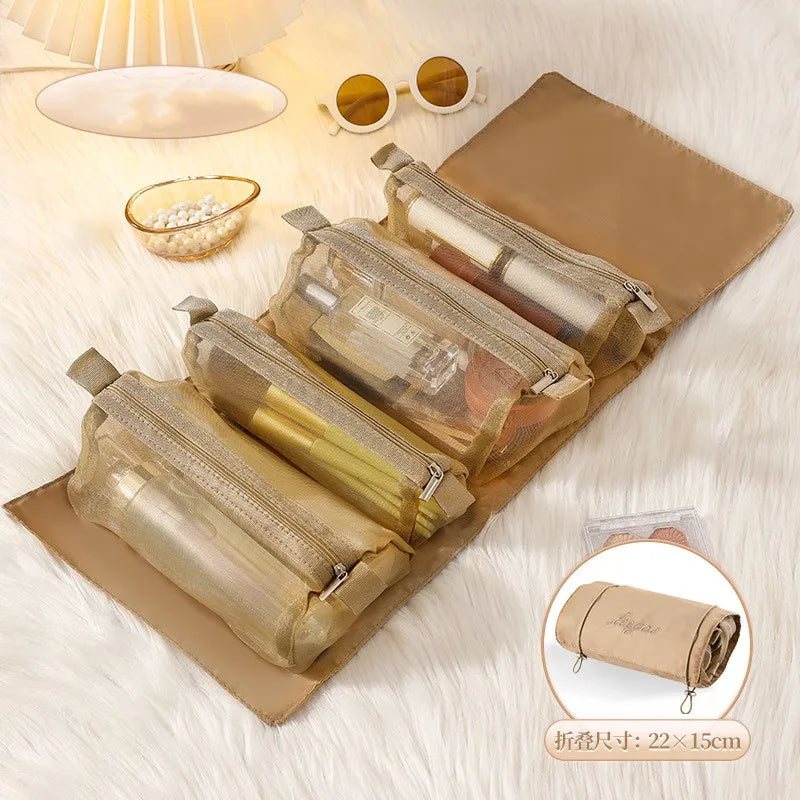 Bolsa de cosméticos desmontable de gran capacidad, 4 en 1, portátil, plegable, de viaje, para guardar cosméticos, neceser