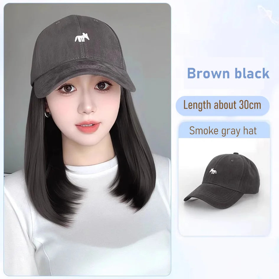 synthetic 30/40cm45cm wig baseball cap long straight hair wig duck tongue cap bobble head curly hair ponytail bob Christmas gift