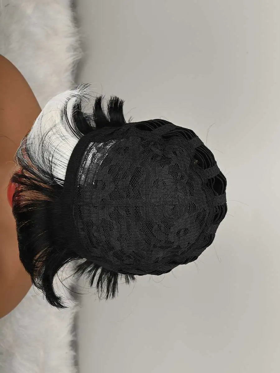 Peluca corta Bob para corte Pixie, pelucas sintéticas sin pegamento, peluca sin encaje frontal con flequillo, liso negro natural, hecha a máquina completa, corta en capas para uso diario.