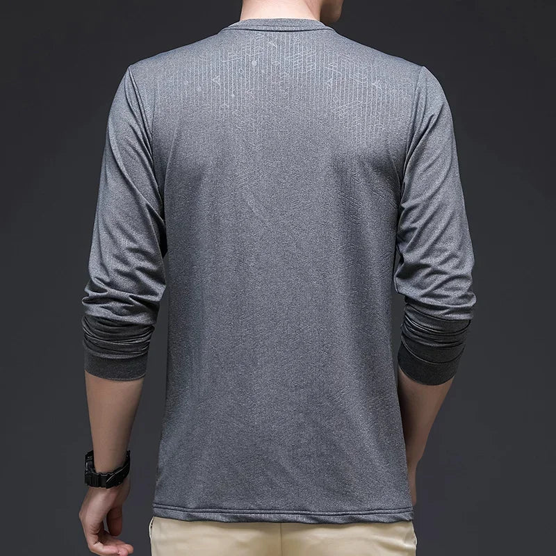 Youth Fashion Handsome Autumn Versatile Round Neck T-shirt Comfortable High Elasticity Breathable High Quality Long Sleeve Top