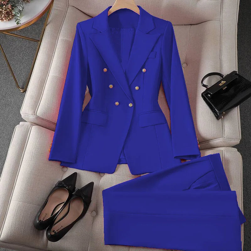 Casual Long Sleeve Blazer Pant Sets Suits For Woman Fashion 2 Pieces Set For Women Office Lady Coats Jackets