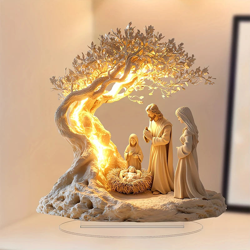 Easter Nativity Scene Figurine Tabletop Decor Nativity Figurine Wood Desk Ornament Craft Decration Church Holiday Christmas Gift