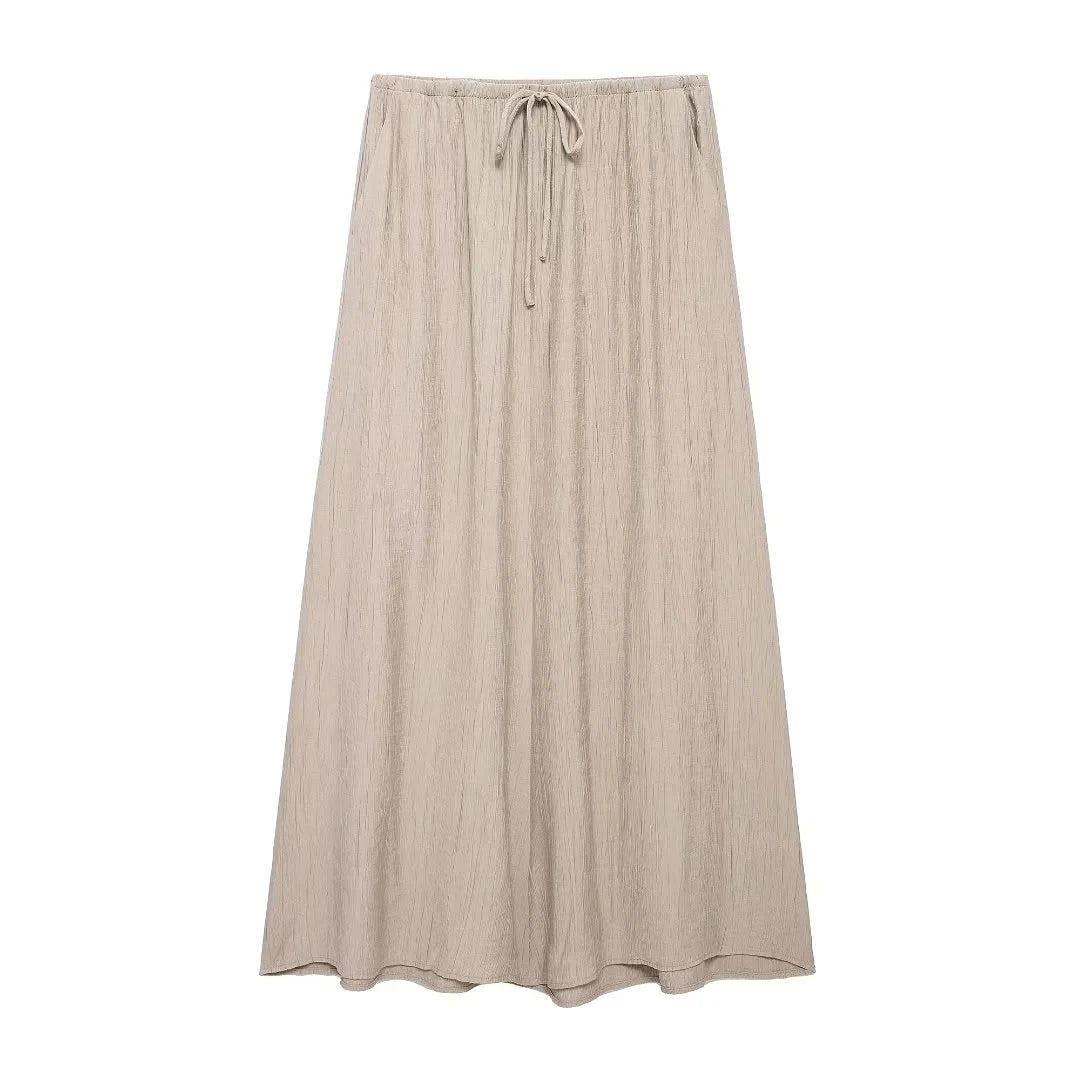 TRAF Skirt Two Piece Set Tied Sleeveless Vest Top High Waist Women's Midi Skirt Summer Waistcoat Long Skirt And Top Set Women
