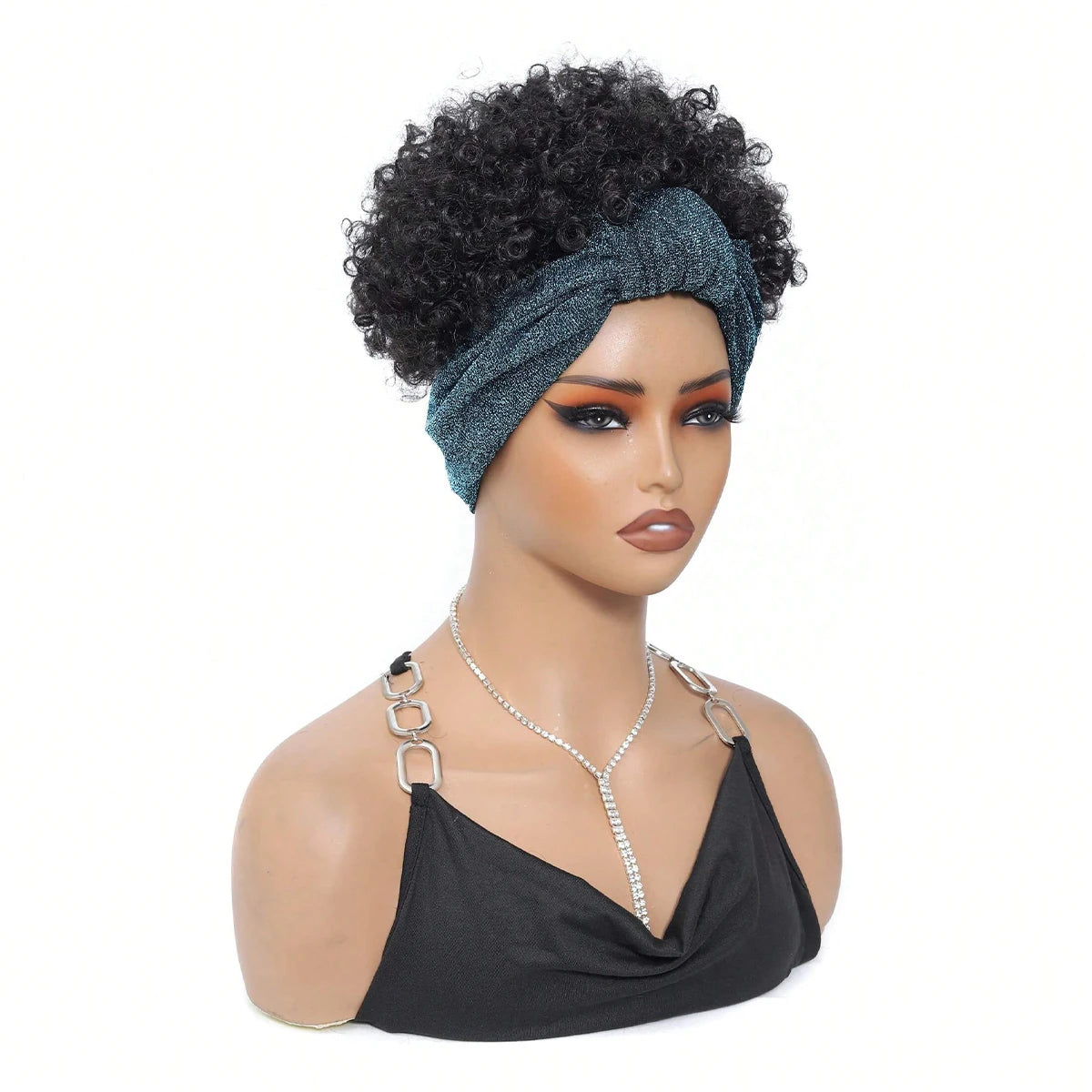 Pelucas de diadema negras para mujeres peluca rizada afro kinky con pelucas de pelo corto sintético con diadema adjunta pelucas de pañuelo