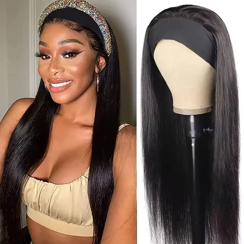 Peluca de Diadema Ondulada Humana, Media Peluca de Diadema Rizada para Mujer, Peluca de Cabello Humano Liso de Onda Profunda