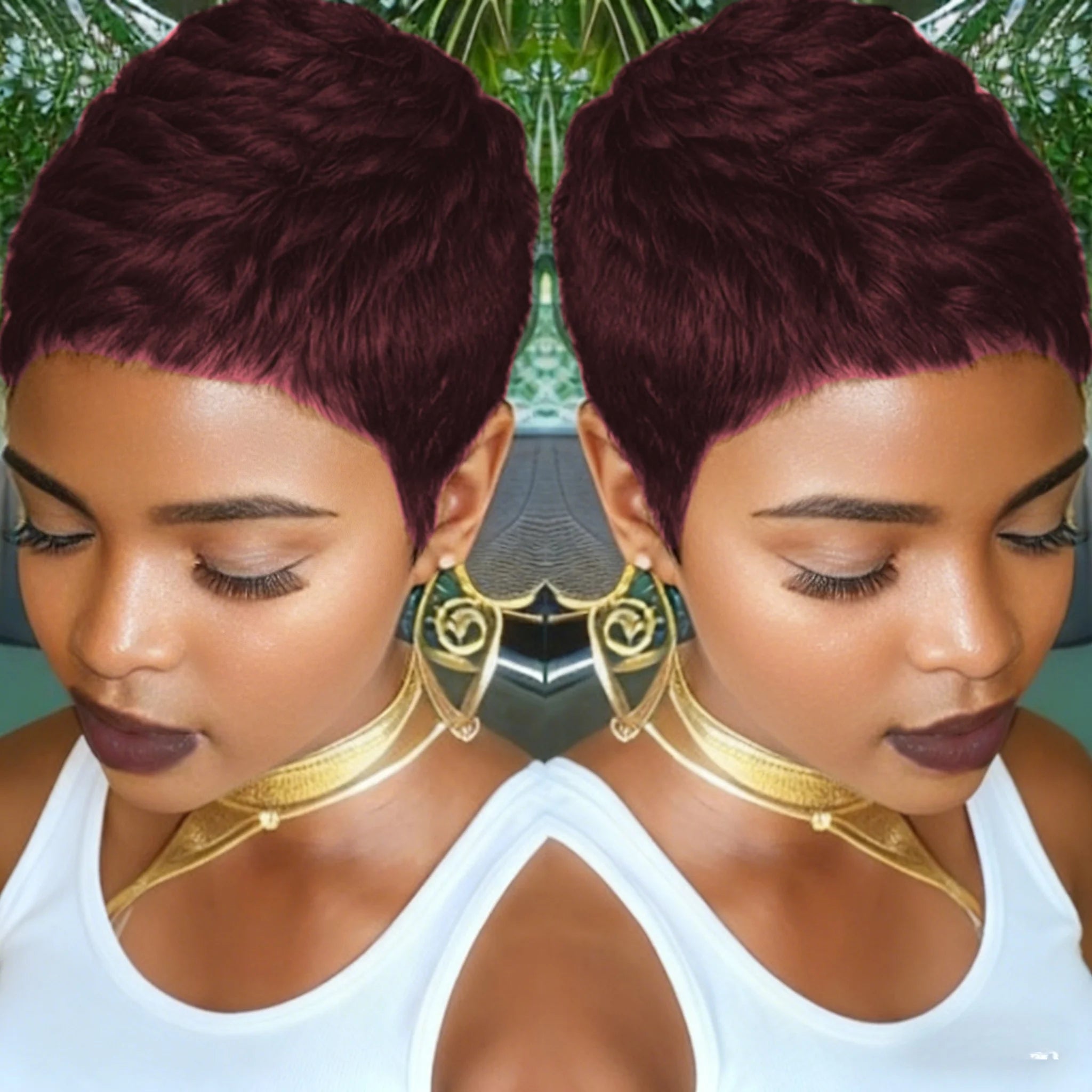 Perruques coupe pixie courte Cheveux Humains Lisses Perruque Entièrement Faite à la Machine Pour Femmes